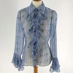 CLEARANCE 5 for $20 SALE Cabi Penelope Sheer Ruffle Front Blouse | S